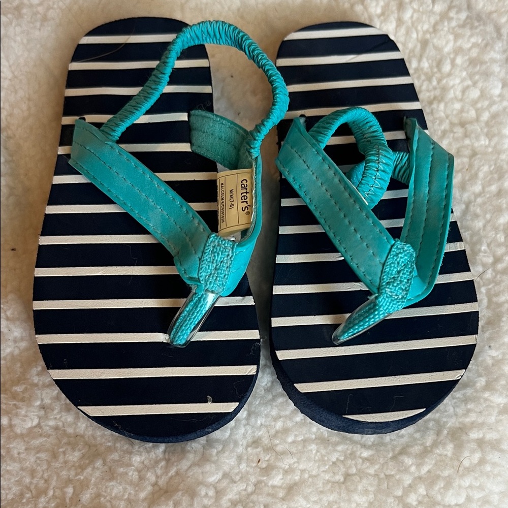 Carter's Teal Strap Kids' Navy & White Striped Flip Flops size M (7-8) NWOT